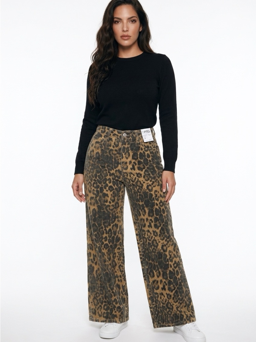 High-Rise Leopard Print Wide-Leg Pants - Black/Tan Northstrom